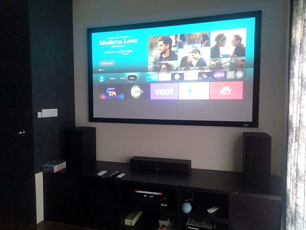 Home theatre projection system in use